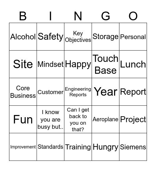Siemens PGS Training Day BINGO Card