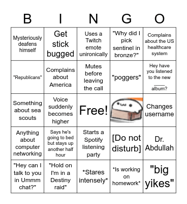 Seth Bingo Card