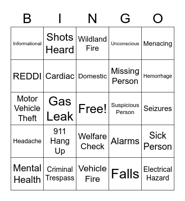 Call Types Bingo Card