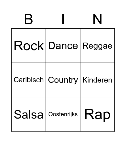 Muziek bingo Card