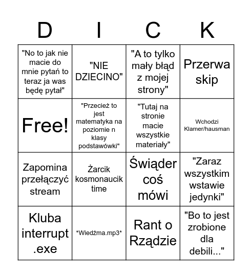 Kluba Bingo 1.0 Bingo Card