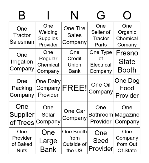 Tulare Farm Show Bingo Card
