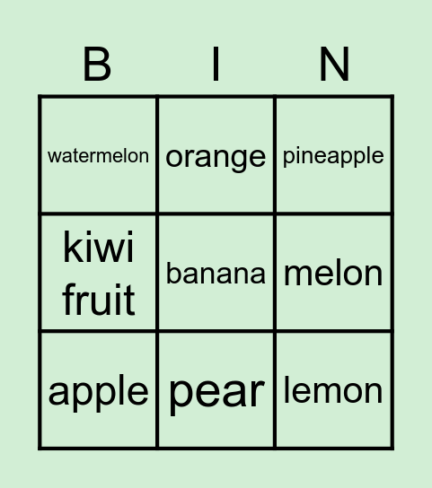 Fruit Bingo Card