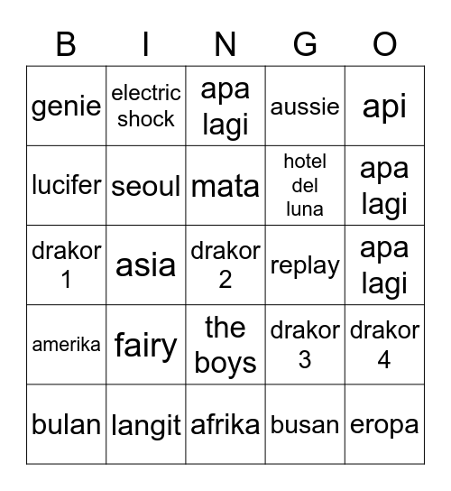 Si Cantik Bingo Card