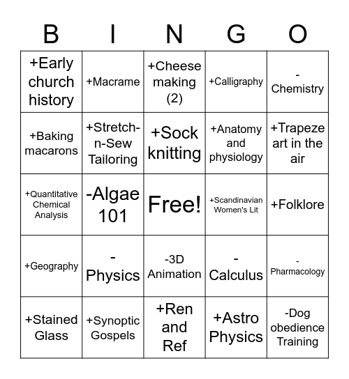 Class Action Bingo Card