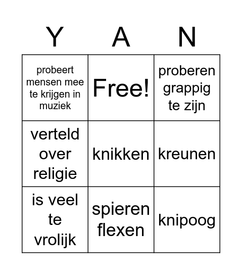 Yannic, de Reli-zanger in Quarantaine Bingo Card