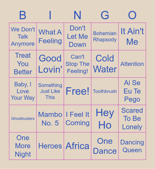 Sandra & Shar's music bingo Card