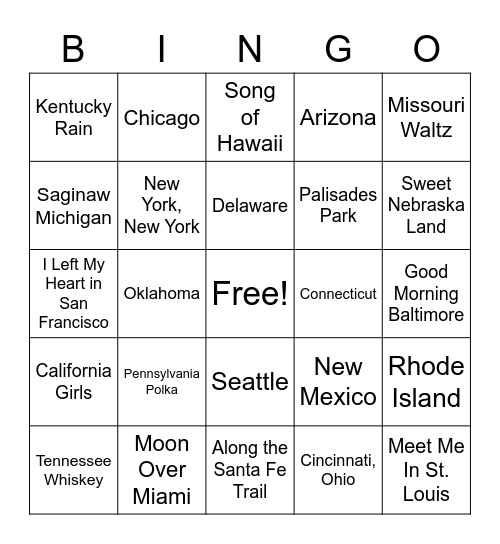 Music Bingo Card