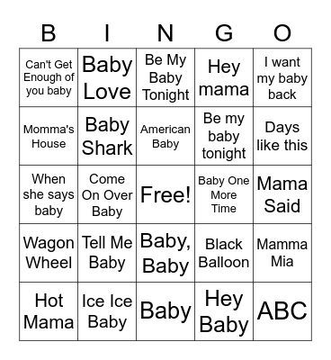 Baby Shower Bingo Card