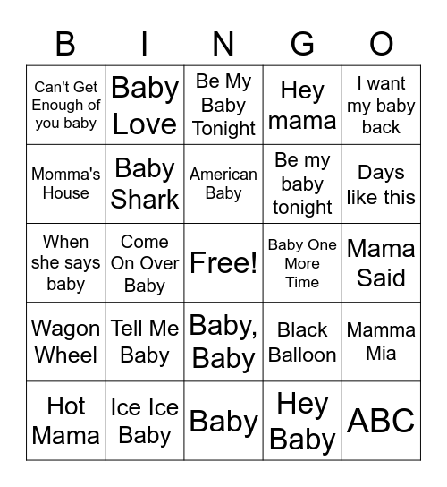 Baby Shower Bingo Card