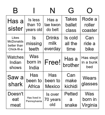 Family Bingo! Bingo Card