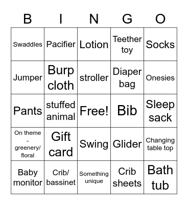 Baby A's Present Bingo Card