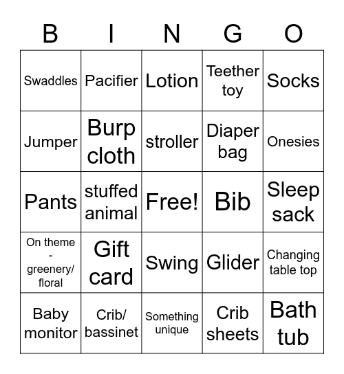 Baby A's Present Bingo Card