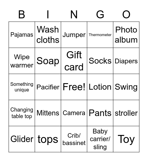 Baby A's Present Bingo Card