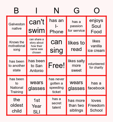 Freedom School Bingo Card