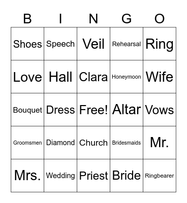 Clara's Bridal Shower Bingo Card