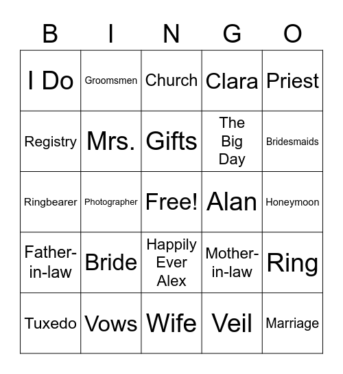 Clara's Bridal Shower 2 Bingo Card