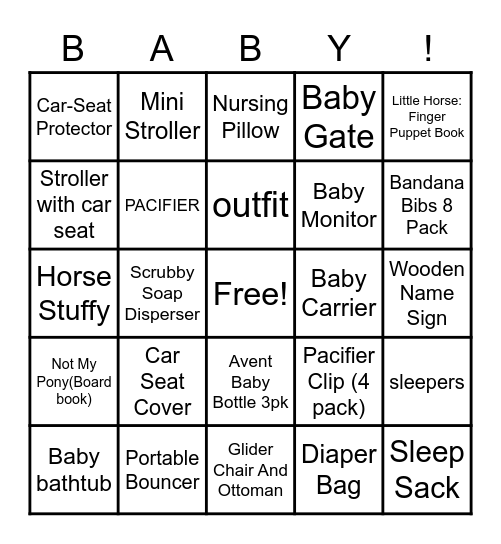 Baby Shower Bingo Card