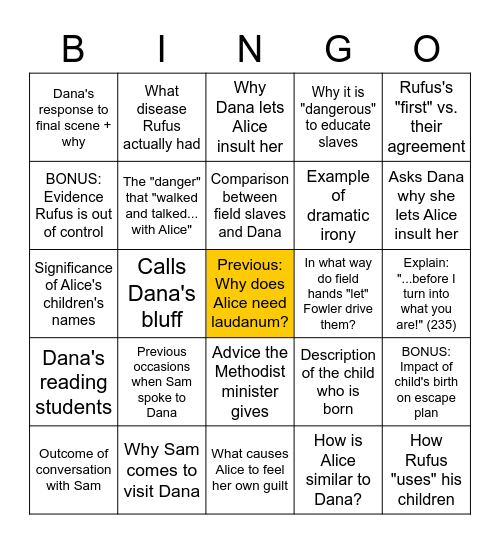 Kindred, "The Storm" Part 12 & 13 Bingo Card
