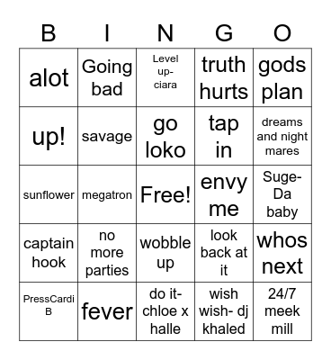 SONGS Bingo Card