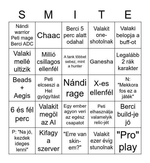 Hazai SMITE bingo Card