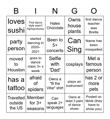 One Up Bingo (Find someone who) Bingo Card