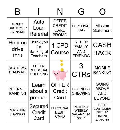 BANK TELLER Bingo Card