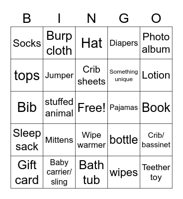 Baby A's Present Bingo Card