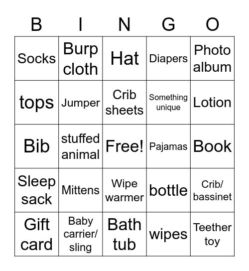 Baby A's Present Bingo Card