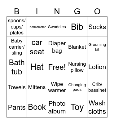 Baby A's Present Bingo Card
