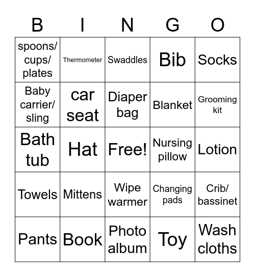 Baby A's Present Bingo Card