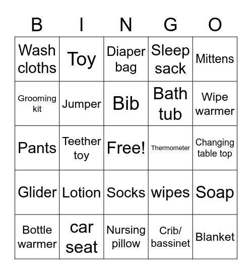 Baby A's Present Bingo Card