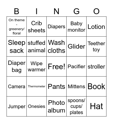Baby A's Present Bingo Card