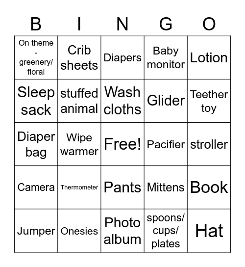 Baby A's Present Bingo Card