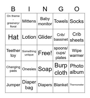 Baby A's Present Bingo Card