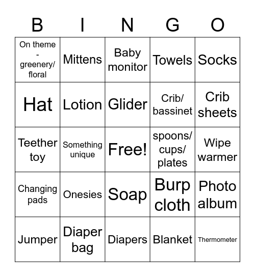 Baby A's Present Bingo Card