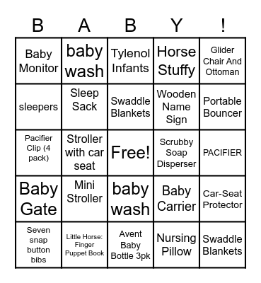 Baby Shower Bingo Card