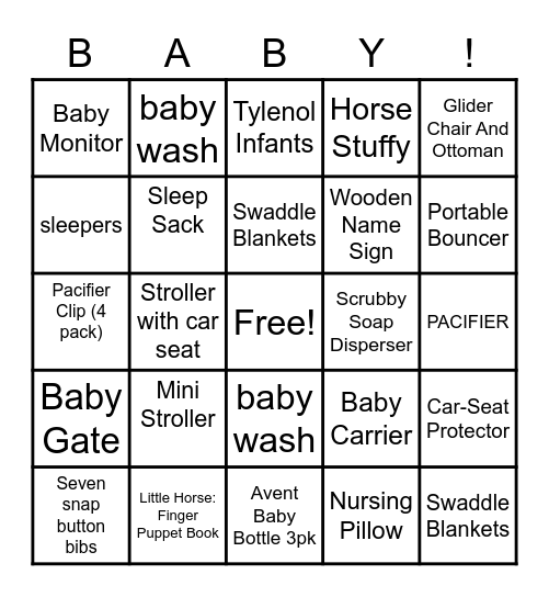 Baby Shower Bingo Card