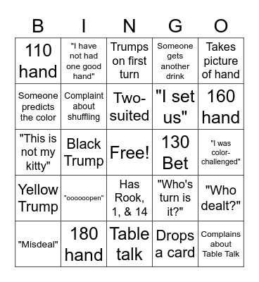 Weekend Rook Bingo Card