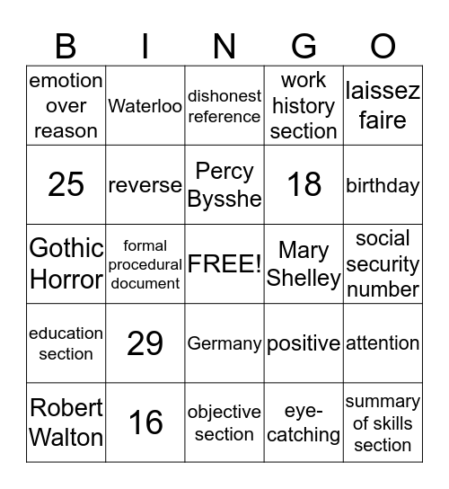 Six Weeks Test Review Bingo Card
