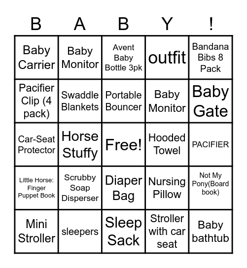 Baby Shower Bingo Card