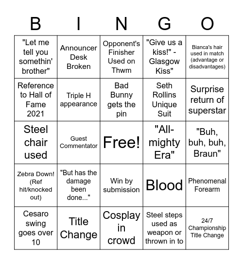 WRESTLEMANIA 37 Bingo Card