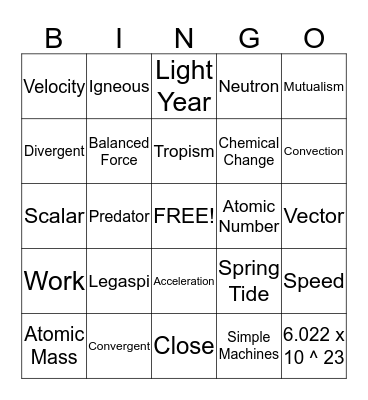 WMS Science Bingo Card