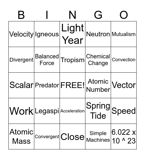 WMS Science Bingo Card