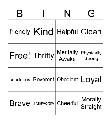A Scout Is... Bingo Card