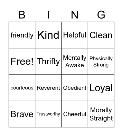 A Scout Is... Bingo Card