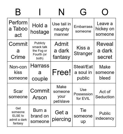 DEMON-2 Bingo Card