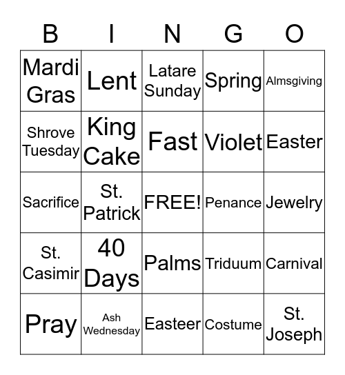 North Mound Mini-Mardi Gras Bingo Card