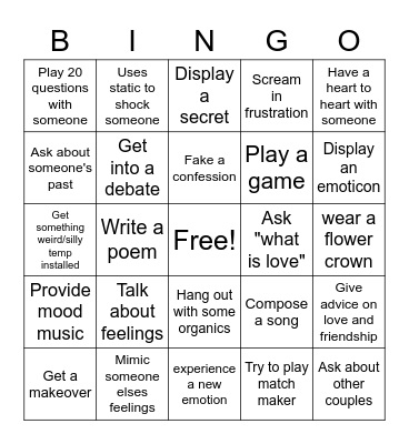 SIMULCRUM-1 Bingo Card