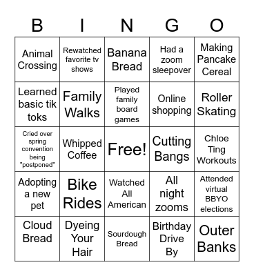 Back to Quarantine Bingo Card